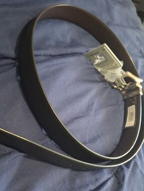 Perry Ellis Men's Black Reversible Leather Belt with Silver Buckle